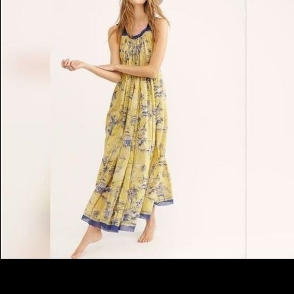 Free People lime green and navy wildlife print low back dress lined w/navy trim - Picture 15 of 15